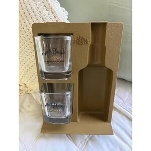 Vtg Jack Daniels Square 1oz Shot Glass Heavy Bottom Set of 2